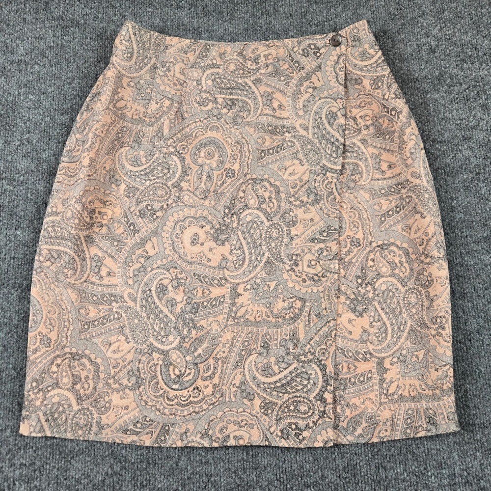 Chelsea Campbell Skirt Women 6 Peach Paisley Silk Mini Excellent Wrap Style